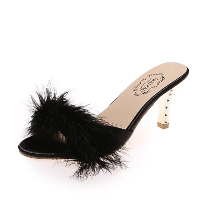 Women Fashion Plush Fish Mouth Heeled Slippers