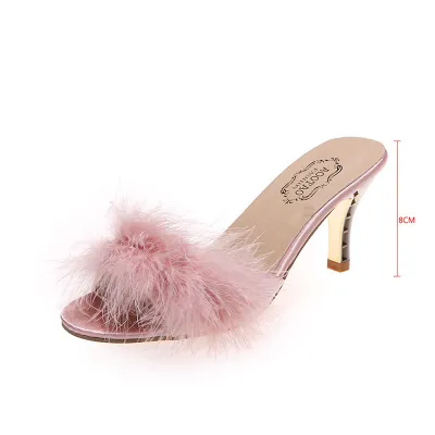 Women Fashion Plush Fish Mouth Heeled Slippers