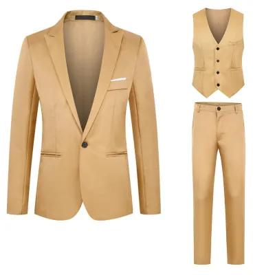 Men'S Fashion Business Casual Long-Sleeve Coat Vest Slim-Fit Pants Suit Three-Piece Set