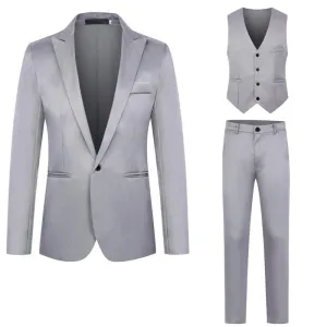 Men'S Fashion Business Casual Long-Sleeve Coat Vest Slim-Fit Pants Suit Three-Piece Set