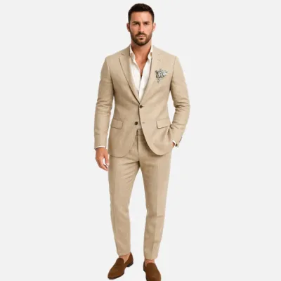 Men'S Fashion Casual Business Solid Color Long-Sleeve Coat Slim-Fit Pants Suit Two-Piece Set