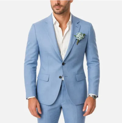 Men'S Fashion Casual Business Solid Color Long-Sleeve Coat Slim-Fit Pants Suit Two-Piece Set