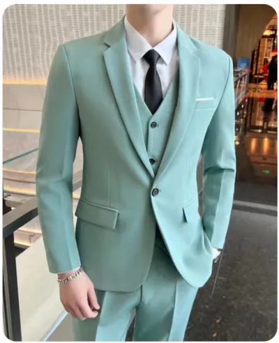 Men'S Fashion Casual Business Solid Color Long-Sleeve Coat Slim-Fit Pants Suit Two-Piece Set
