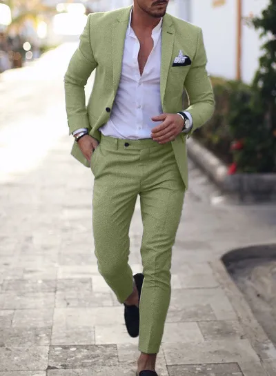 Men'S Fashion Casual Business Solid Color Long-Sleeve Coat Slim-Fit Pants Suit Two-Piece Set