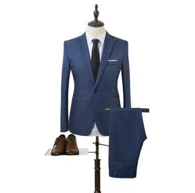 Men'S Fashion Casual Wedding Party Solid Color Long-Sleeve Coat Pants Suit Two-Piece Set