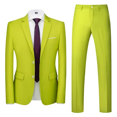 Men'S Fashion Casual Business Solid Color Long-Sleeve Coat Slim-Fit Pants Suit Two-Piece Set