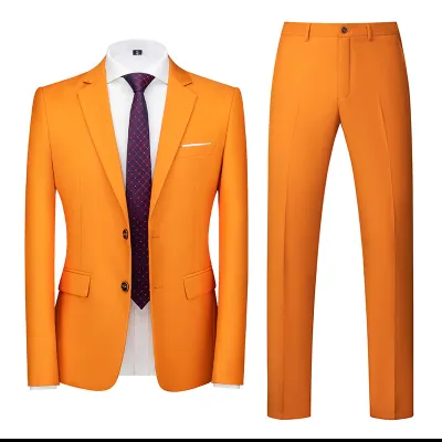 Men'S Fashion Casual Business Solid Color Long-Sleeve Coat Slim-Fit Pants Suit Two-Piece Set