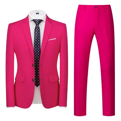 Men'S Fashion Casual Business Solid Color Long-Sleeve Coat Slim-Fit Pants Suit Two-Piece Set
