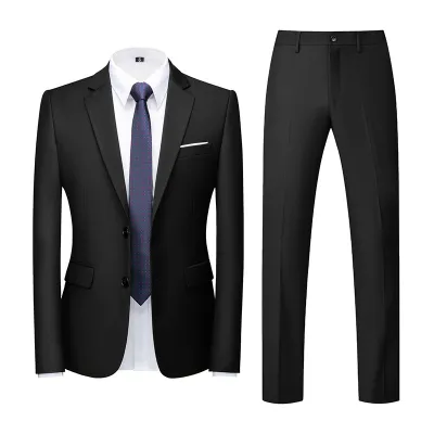 Men'S Fashion Casual Business Solid Color Long-Sleeve Coat Slim-Fit Pants Suit Two-Piece Set