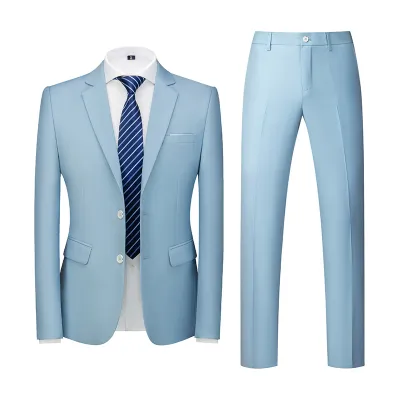 Men'S Fashion Casual Business Solid Color Long-Sleeve Coat Slim-Fit Pants Suit Two-Piece Set