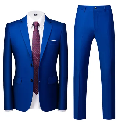 Men'S Fashion Casual Business Solid Color Long-Sleeve Coat Slim-Fit Pants Suit Two-Piece Set