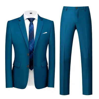 Men'S Fashion Casual Business Solid Color Long-Sleeve Coat Slim-Fit Pants Suit Two-Piece Set