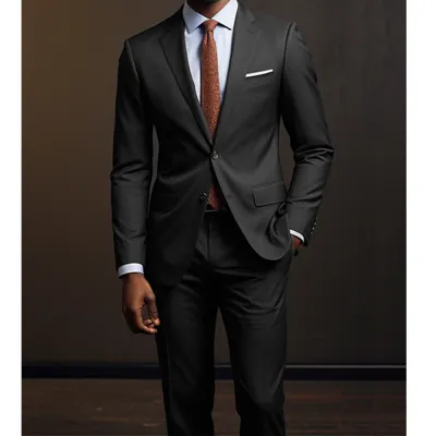 Men Fashion Casual Business Two-Button Long-Sleeve Coat Slim-Fit Pants Suit Two-Piece Set