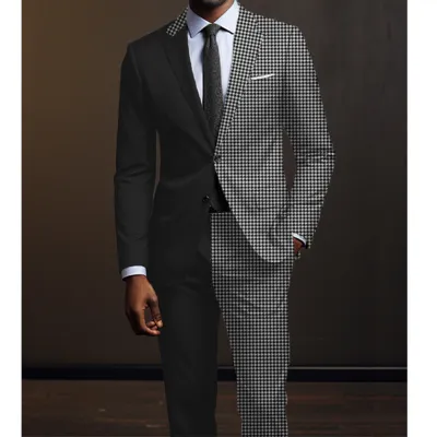 Men Fashion Casual Business Two-Button Long-Sleeve Coat Slim-Fit Pants Suit Two-Piece Set