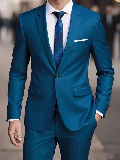 Men'S Fashion Casual Business Solid Color Long-Sleeve Coat Slim-Fit Pants Suit Two-Piece Set