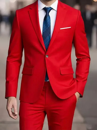 Men'S Fashion Casual Business Solid Color Long-Sleeve Coat Slim-Fit Pants Suit Two-Piece Set