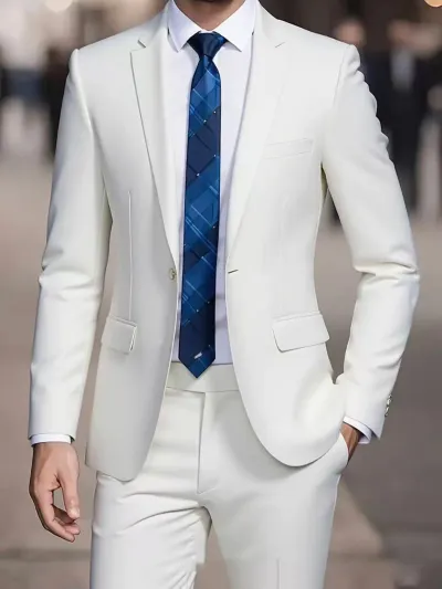Men'S Fashion Casual Business Solid Color Long-Sleeve Coat Slim-Fit Pants Suit Two-Piece Set