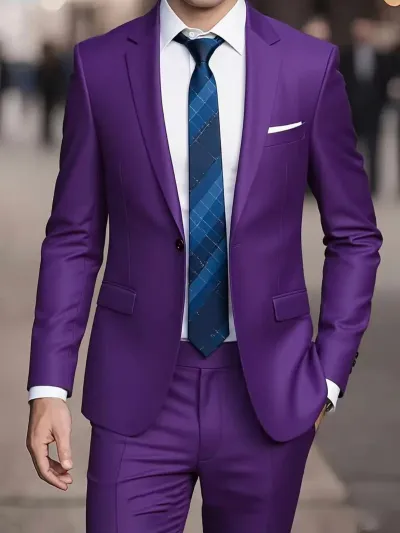 Men'S Fashion Casual Business Solid Color Long-Sleeve Coat Slim-Fit Pants Suit Two-Piece Set