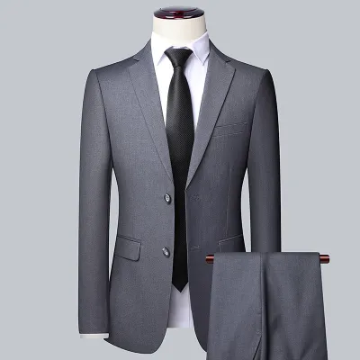 Men'S Fashion Casual Business Single-Breasted Long-Sleeve Coat Pants Suit Two-Piece Set