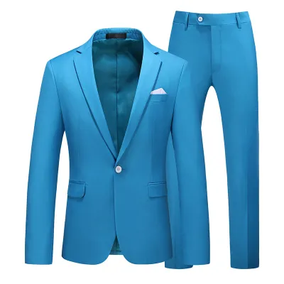 Men Fashion Casual Business Solid Color Long-Sleeve Coat Slim-Fit Pants Suit Two-Piece Set