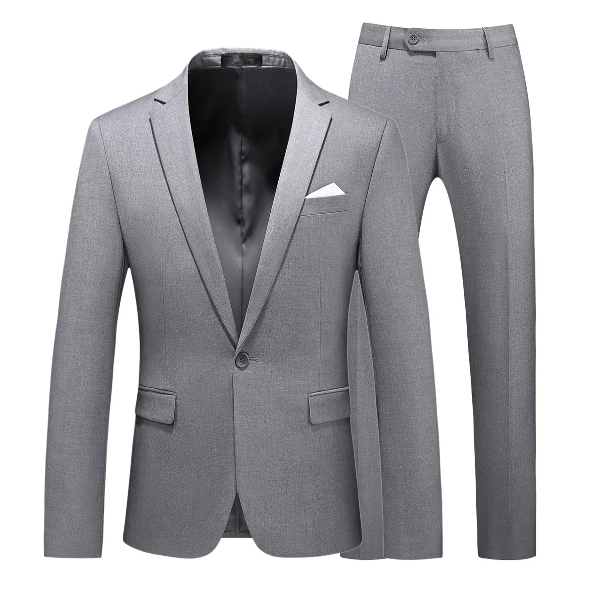 Men Fashion Casual Business Solid Color Long-Sleeve Coat Slim-Fit Pants Suit Two-Piece Set