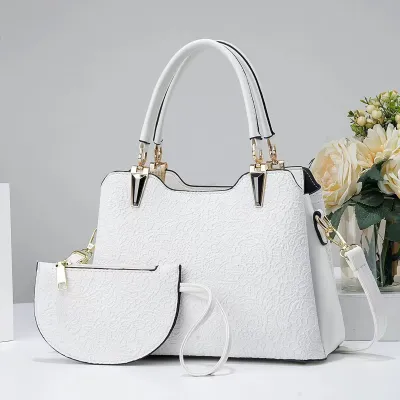 Women Fashion Casual Solid Color Embossed Handbag Two-Piece Bag Set