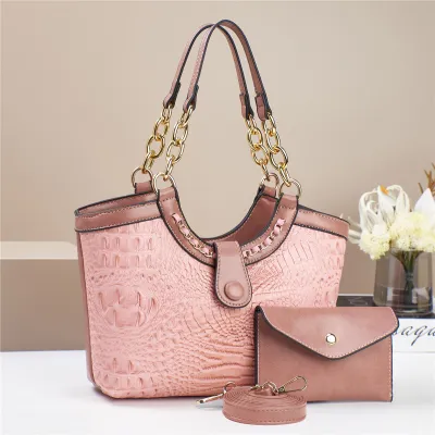 Women Fashion Casual Crocodile Pattern Shoulder Bag Two-Piece Bag Set