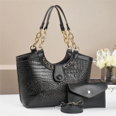 Women Fashion Casual Crocodile Pattern Shoulder Bag Two-Piece Bag Set