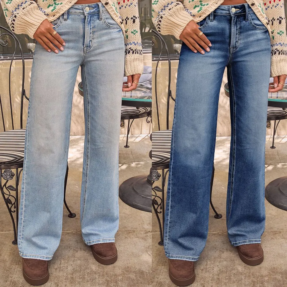 Women Casual High Waist Vintage Straight Jeans