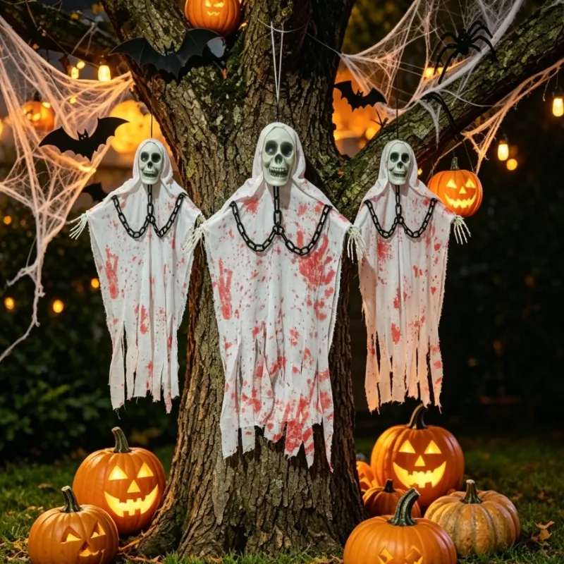 Halloween Decoration Hanging Ghost Foldable Chain Skull Pendant Horror Hanging Props