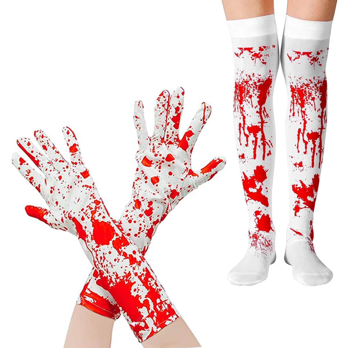 Halloween Gloves Socks Set Party Cos Blood Print Props