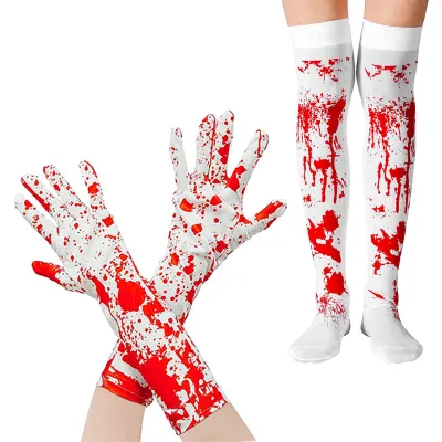 Halloween Gloves Socks Set Party Cos Blood Print Props