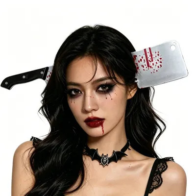 Halloween Head Blood Chopper Party Zombie Tricky Saw Headband Plastic Axe Headwear