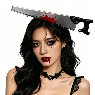 Halloween Head Blood Chopper Party Zombie Tricky Saw Headband Plastic Axe Headwear