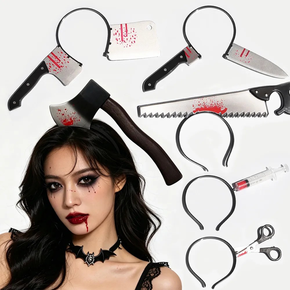 Halloween Head Blood Chopper Party Zombie Tricky Saw Headband Plastic Axe Headwear