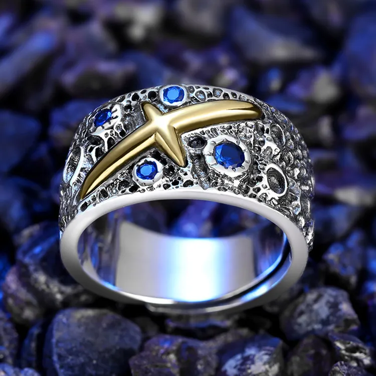 Men'S Fashion Star Cross Gemstone Ring