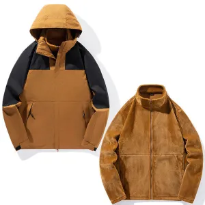 Men Fashion Casual Autumn And Winter Windproof Waterproof Outdoor Hiking Coat Two-Piece Set