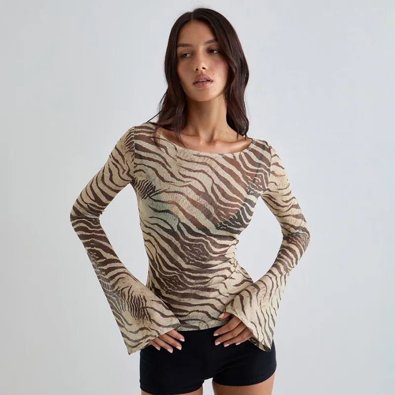 Women Sexy Animal Print Long Sleeve T-Shirt