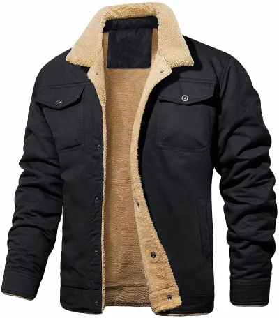 Men'S Fashion Casual Autumn And Winter Fleece-Lined Lapel Long-Sleeve Cotton Coat