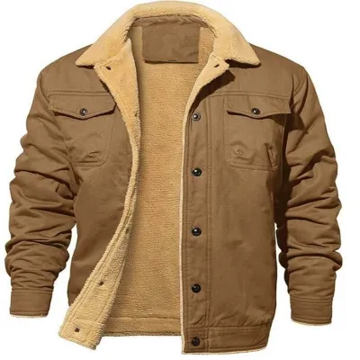 Men'S Fashion Casual Autumn And Winter Fleece-Lined Lapel Long-Sleeve Cotton Coat