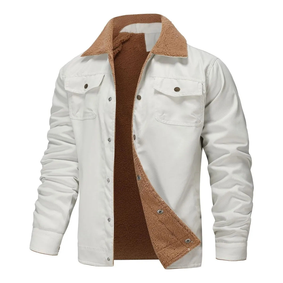 Men'S Fashion Casual Autumn And Winter Fleece-Lined Lapel Long-Sleeve Cotton Coat