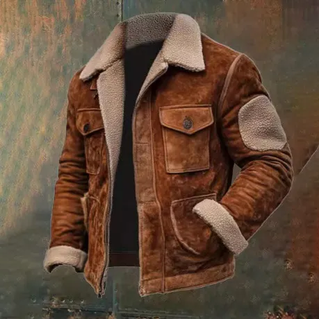 Men'S Fashon Casual Autumn And Winter Fleece-Lined Lapel Zipper Long-Sleeve Coat