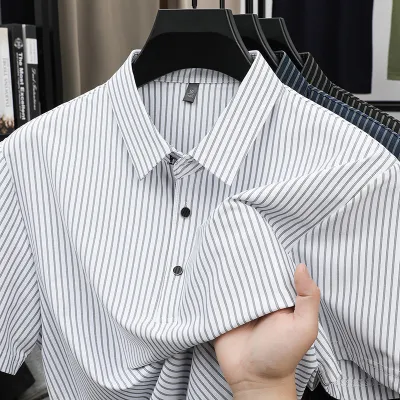 Men'S Fashion Casual Stripe Lapel Short-Sleeve Polo Shirt