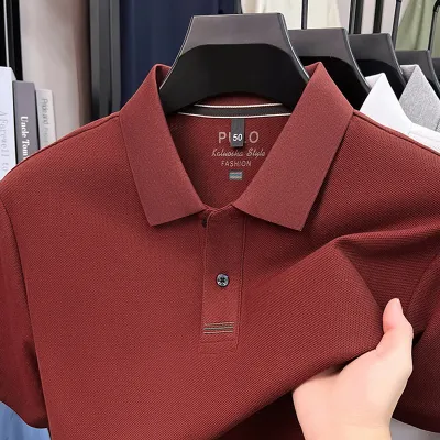 Men'S Fashion Casual Cotton Breathable Solid Color Lapel Short Sleeve Polo Shirt
