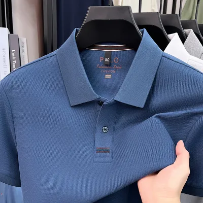 Men'S Fashion Casual Cotton Breathable Solid Color Lapel Short Sleeve Polo Shirt