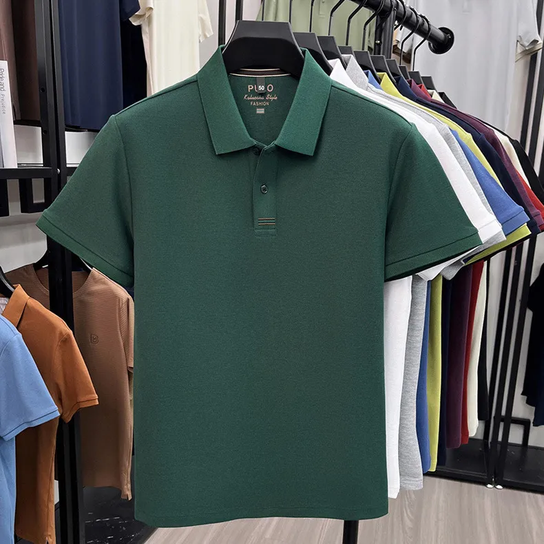 Men'S Fashion Casual Cotton Breathable Solid Color Lapel Short Sleeve Polo Shirt