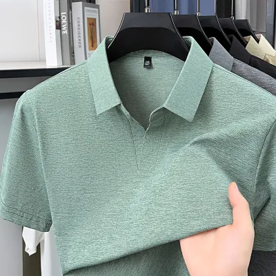 Men'S Fashion Casual Summer Solid Color Quick-Drying Breathable Lapel Short-Sleeve Polo Shirt
