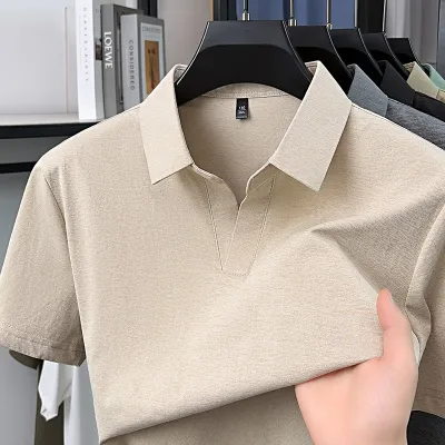Men'S Fashion Casual Summer Solid Color Quick-Drying Breathable Lapel Short-Sleeve Polo Shirt