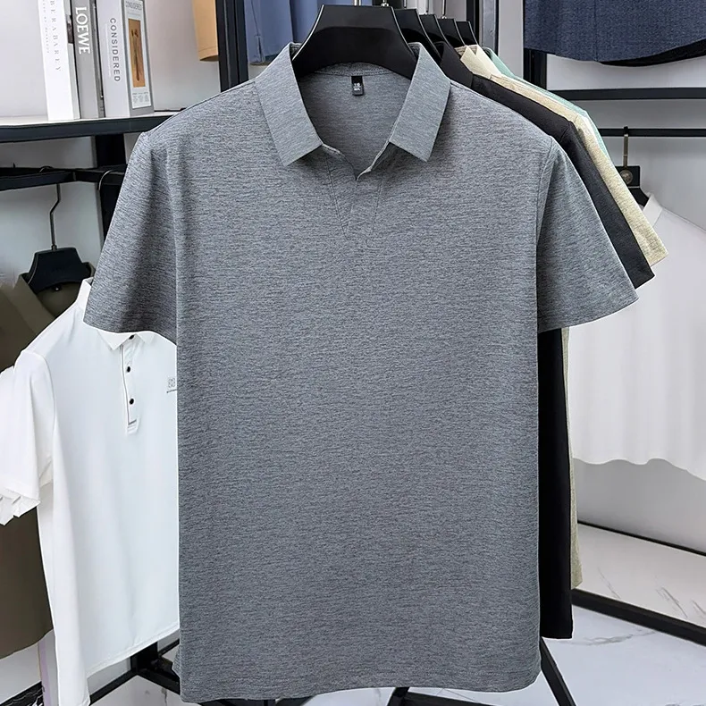 Men'S Fashion Casual Summer Solid Color Quick-Drying Breathable Lapel Short-Sleeve Polo Shirt