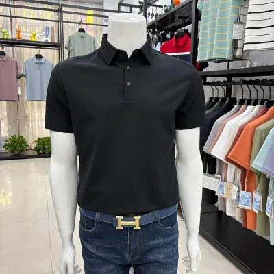 Men'S Fashion Casual Summer Solid Color Ice Silk Seamless Lapel Short Sleeve Polo Shirt
